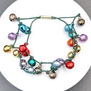 Vintage Multicolor Jingle‎ Bell Bracelet Holiday Festive Charm 7.5in